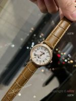 High Quality Replica JAEGER-LECOULTRE Rendez-Vous Collection Different Colors Leather Strap White Face Dial White Diamonds Bezel Watch 33mm